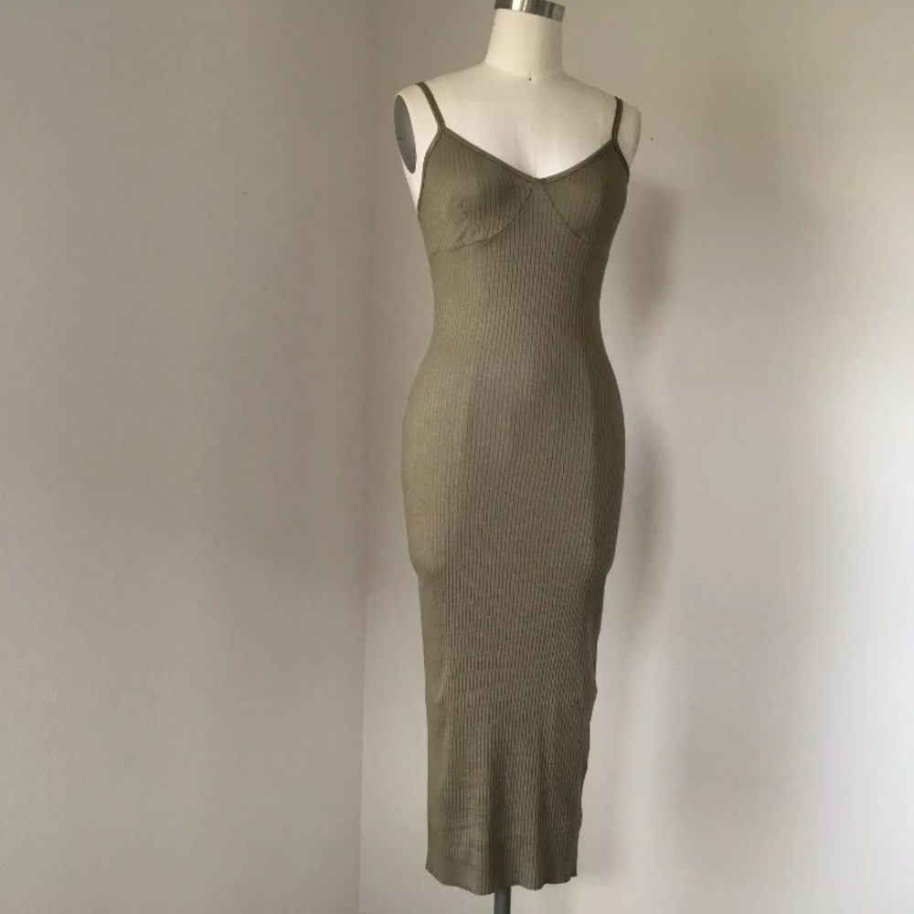 🇺🇸 ENZA COSTA RIB STRAPPY BRA MIDI DRESS - Picture 4 of 8